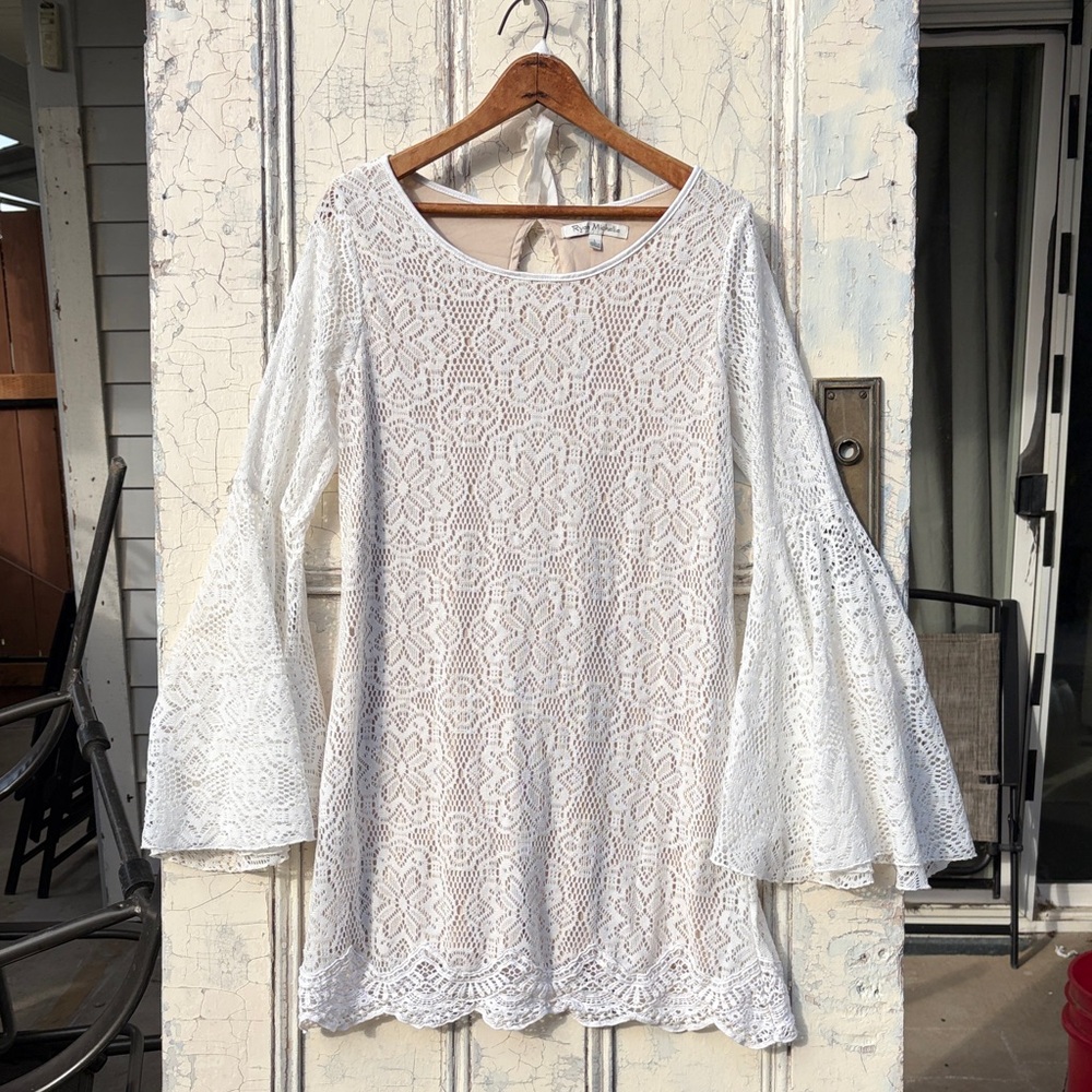 White Lace Bell Sleeve Dress (L)